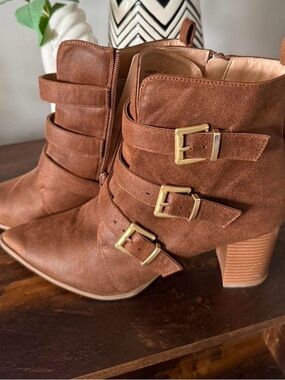 Women’s Brown Suede Buckle Ankle Boots